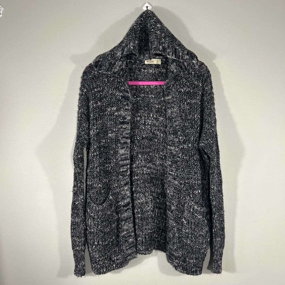 Hollister Black and Gray Hooded Cardigan
